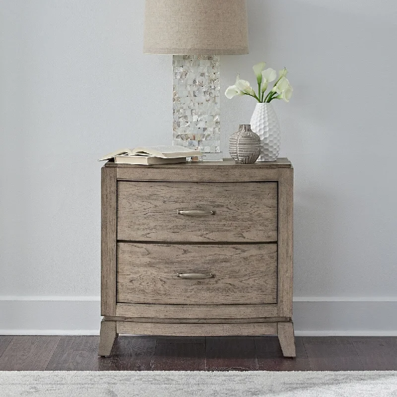 Avalon Burnished Beige Oak Nightstand with Charging Station