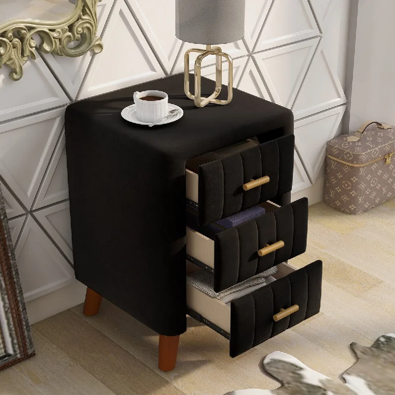 Black 3-drawer Upholstery Nightstand