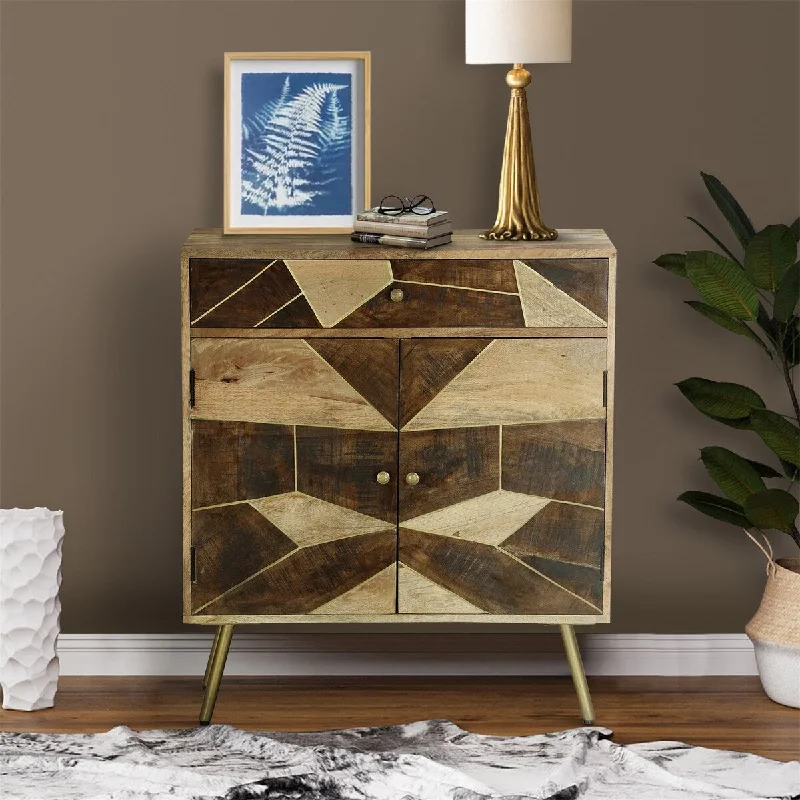 Brown&Gold 36 Inch Wood Nightstand Side Table Cabinet