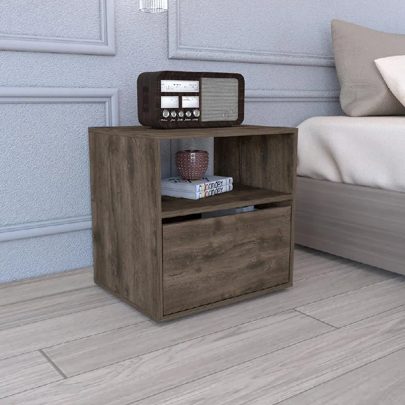 Canadian Nightstand With Open Shelf And Cabinet