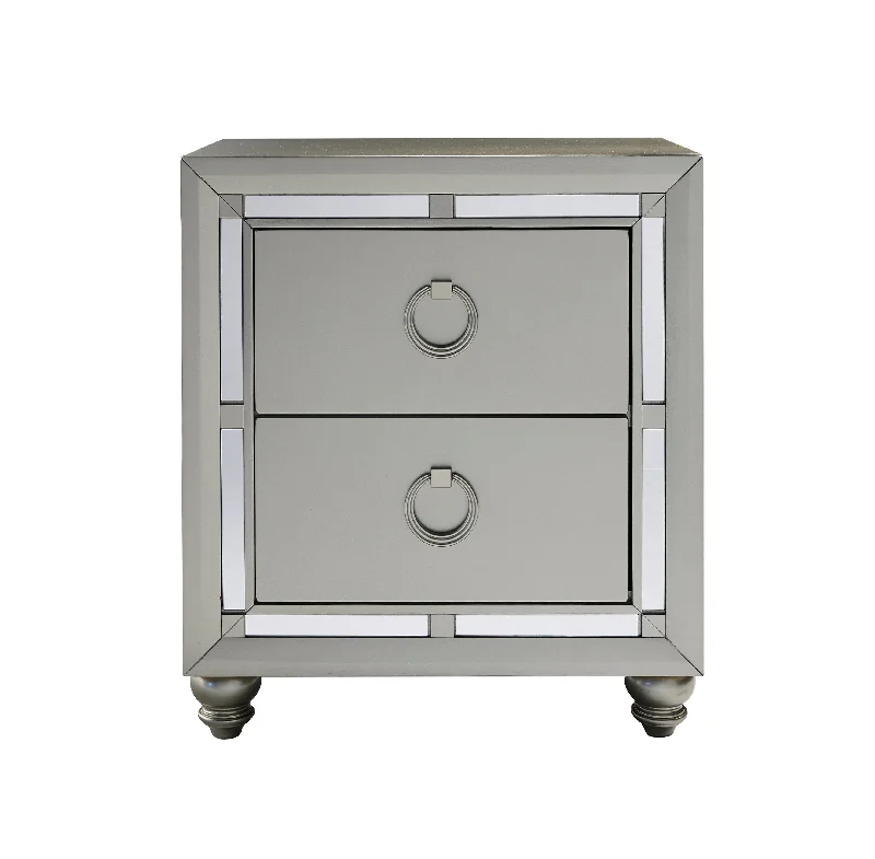 Chloe Gemstone Silver Nightstand Silver Grey Solid Wood Mdf