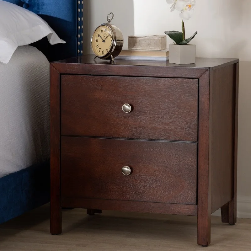 Contemporary Mahogany Brown 2-Drawer Nightstand by Baxton Studio