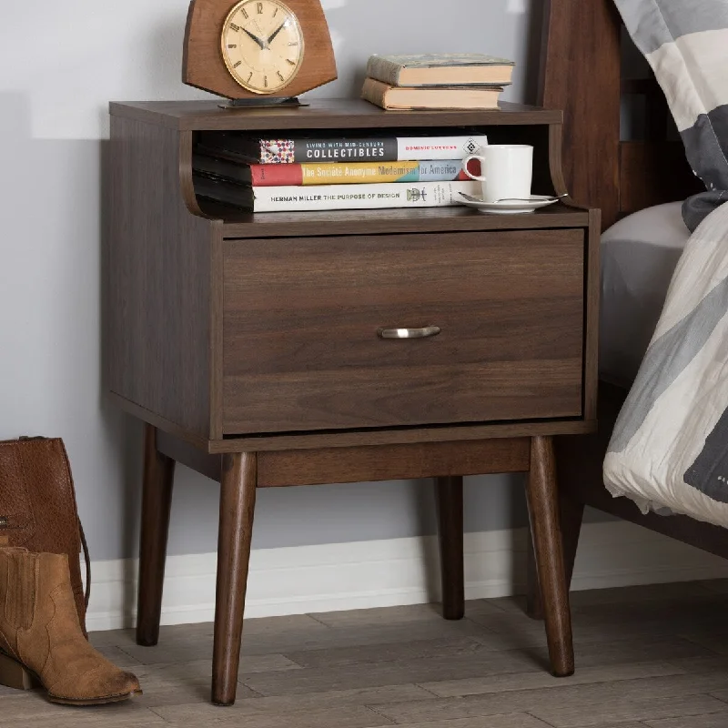 Disa Mid-Century Modern Walnut Brown Finished Nightstand