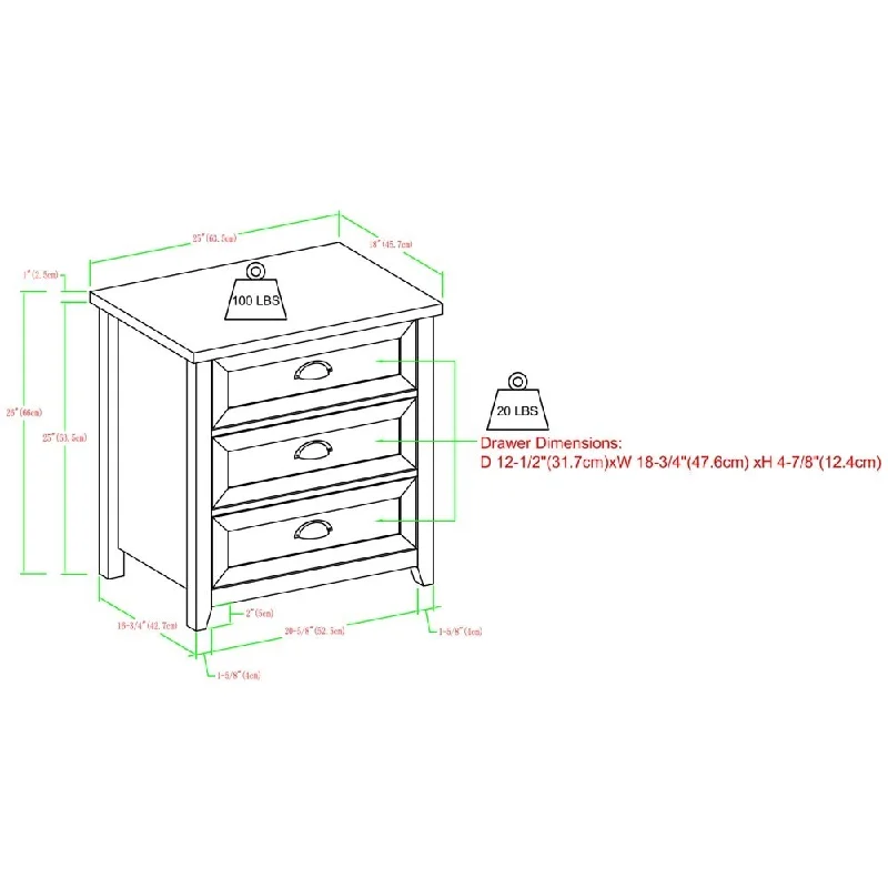 Farmhouse 3 Drawer Nightstand, White Oak