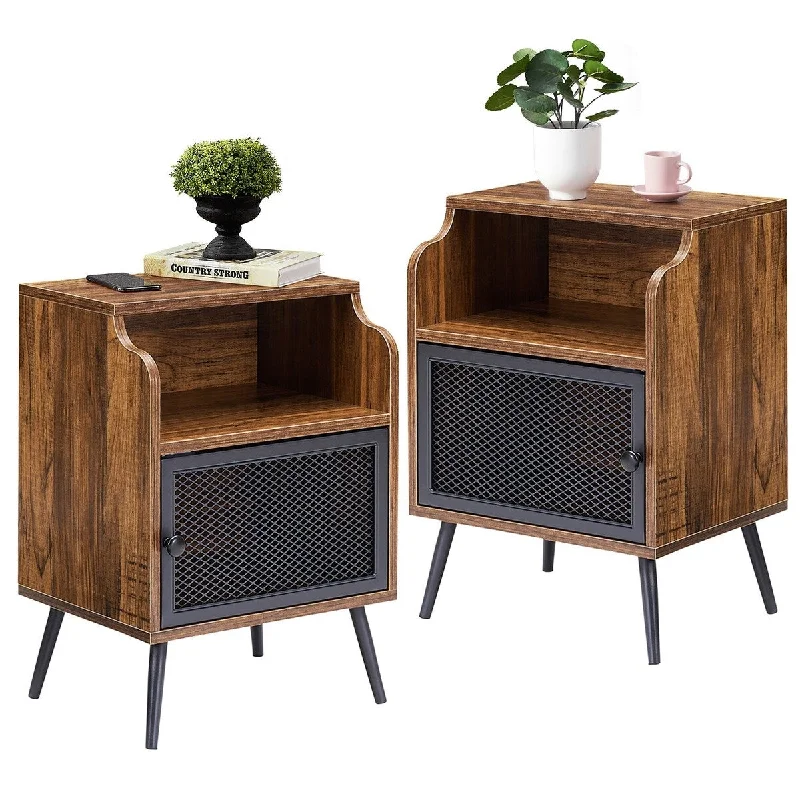 Javlergo Mid-Century Nightstand with Storage Cabinet, Set of 2