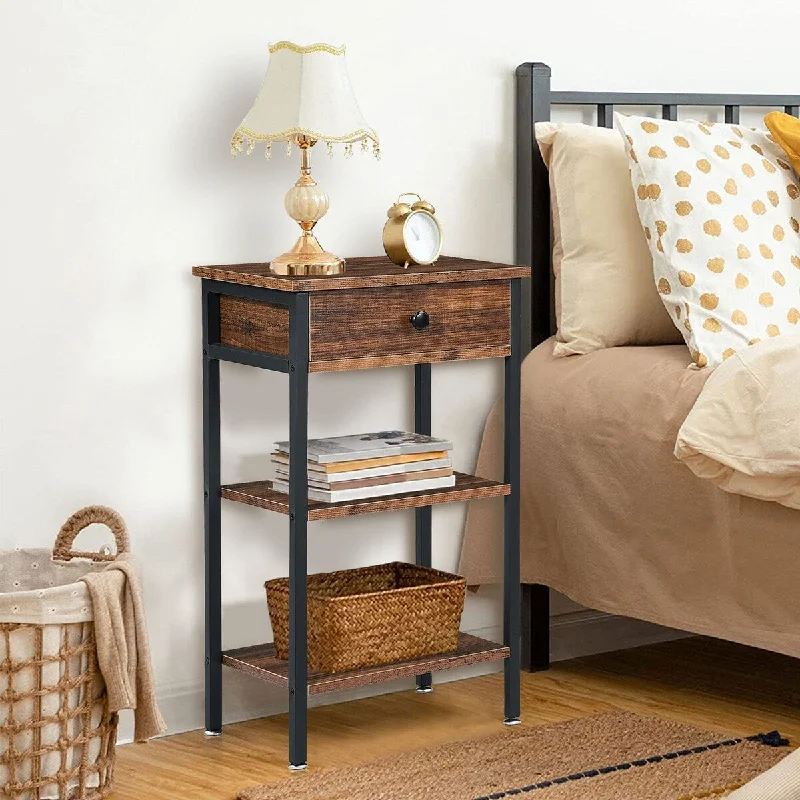 Javlergo Nightstand with 1-Drawer and 3-tier Wood Storage Shelf