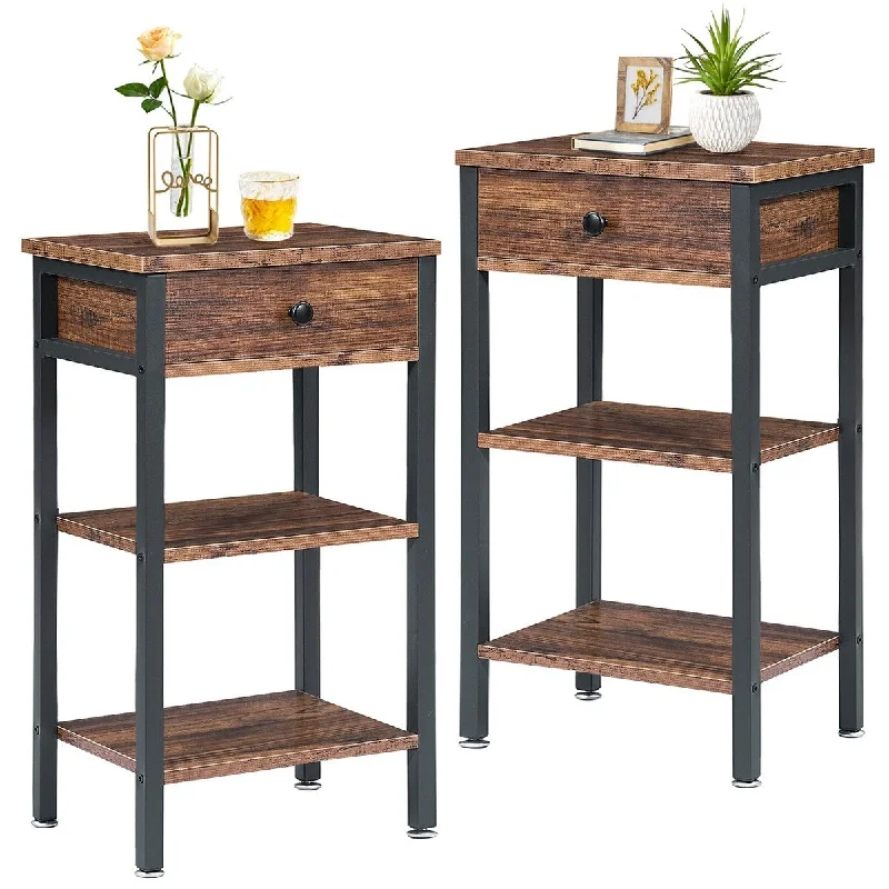 Javlergo Set of 2 Nightstand with 1-Drawer and Wood Storage Shelf