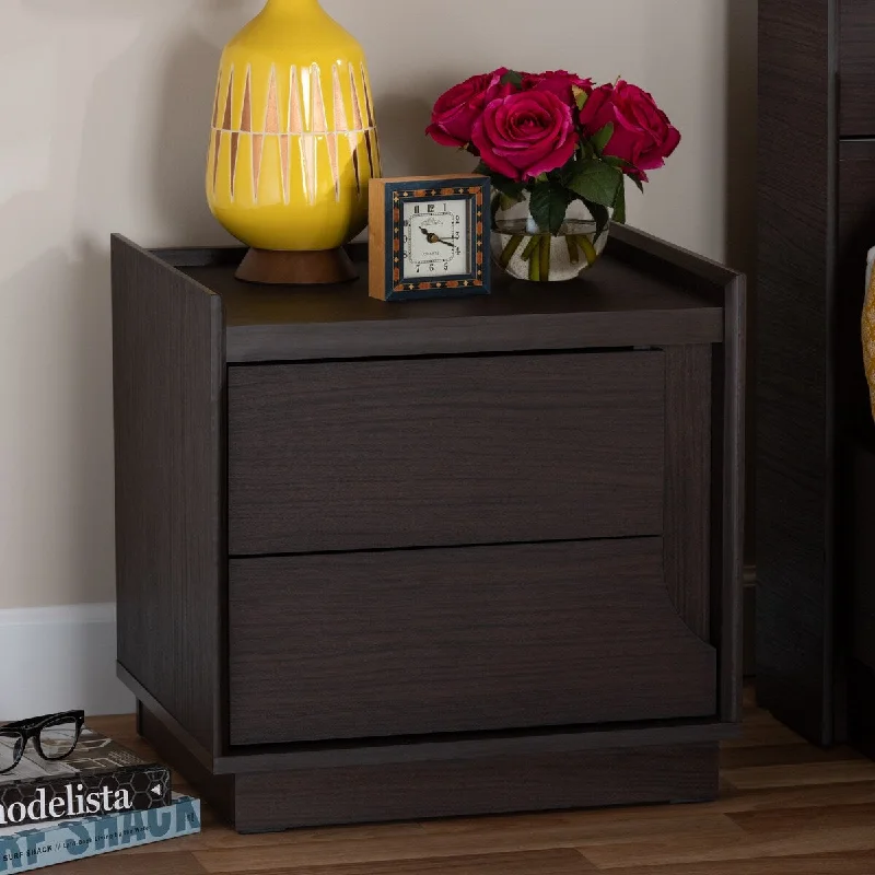 Larsine Modern and Contemporary Brown Finished 2-Drawer Nightstand