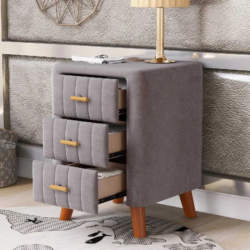 Light Grey 3-drawer Upholstery Nightstand