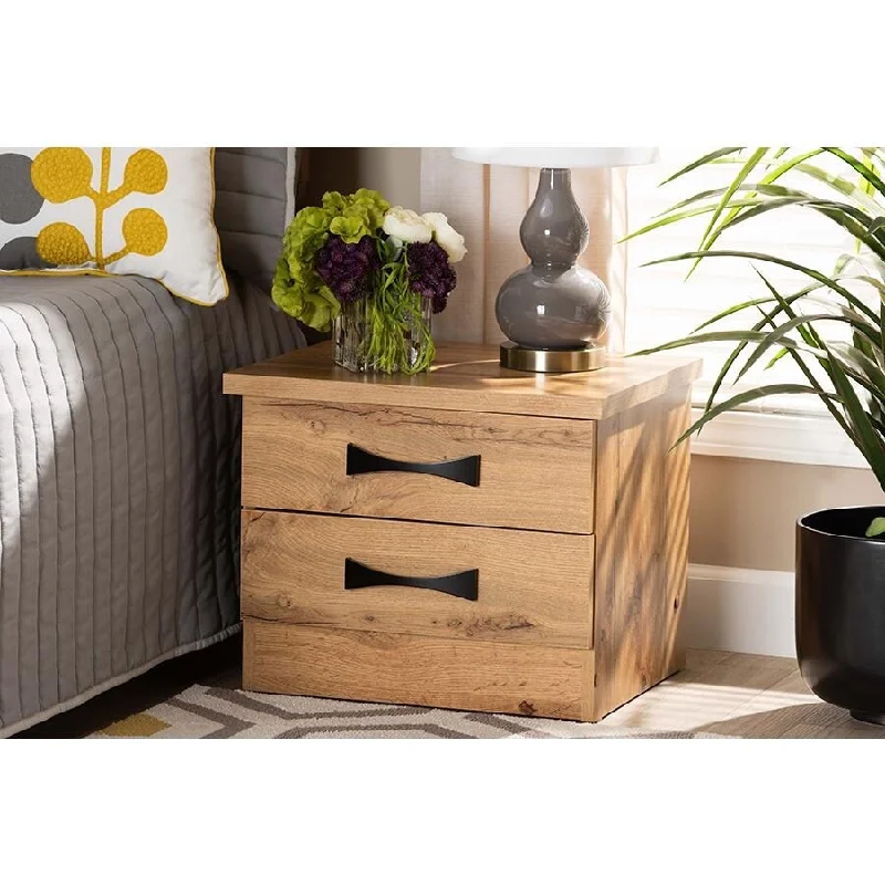 Modern and Contemporary Oak Brown Finished Wood 2-Drawer Nightstand