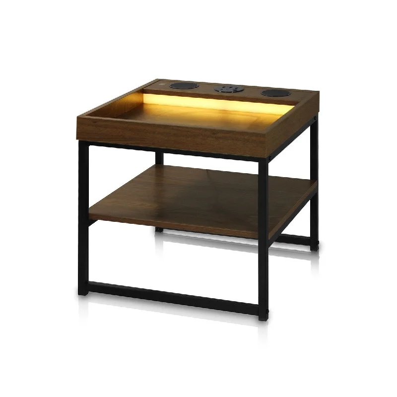 Modern Nightstand Table with Bluetooth Speaker, USB & LED Lights