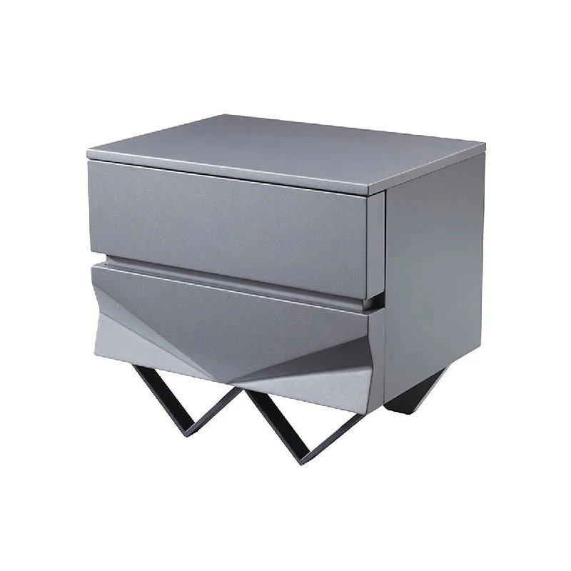 Modrest Duke Modern Grey & Black Gun Chrome Nightstand