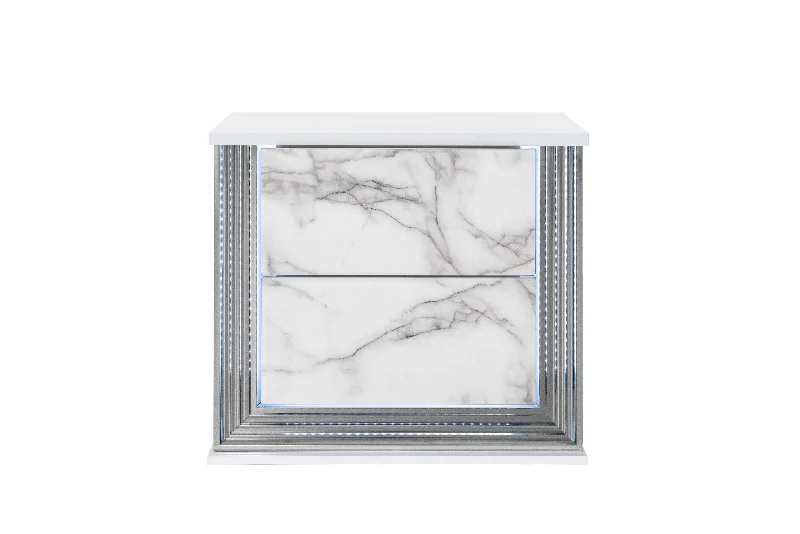 Moon White Marble Nightstand With Led Marble Solid Wood Mdf