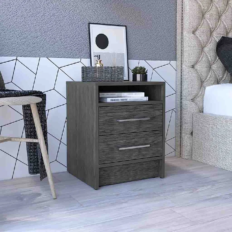 Nightstand 20"H, Two Drawers, Superior Top, Metal Handles, Smokey Oak Gray Particle Board Particle Board