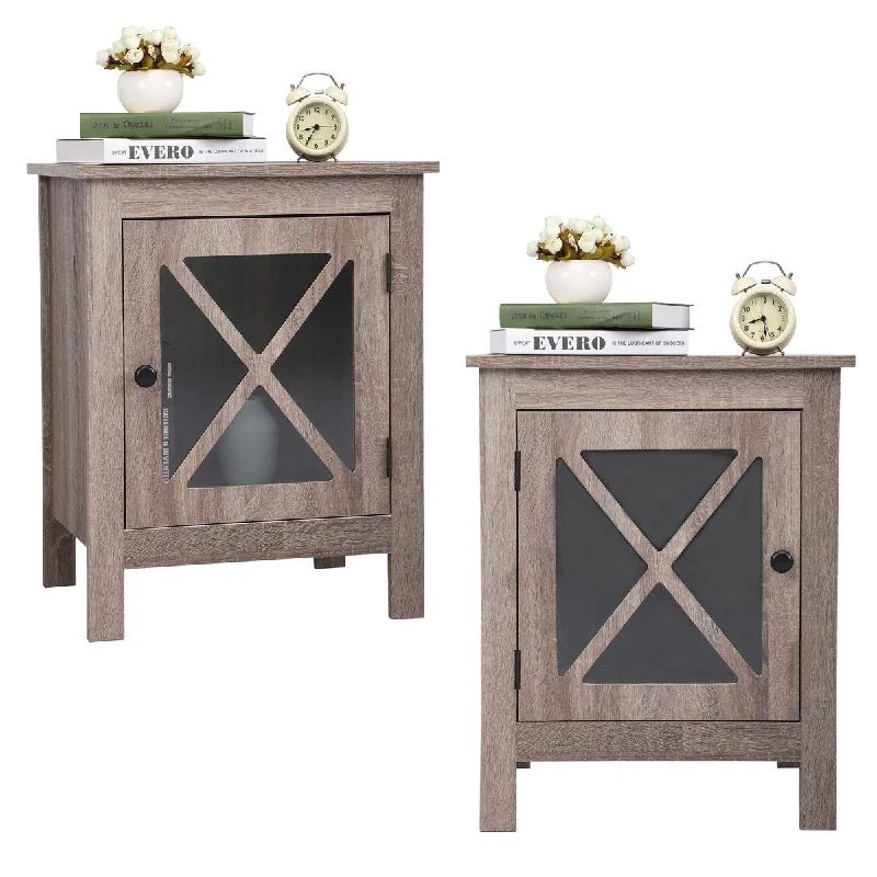 Nightstand with X-Shaped Door,Set of 2