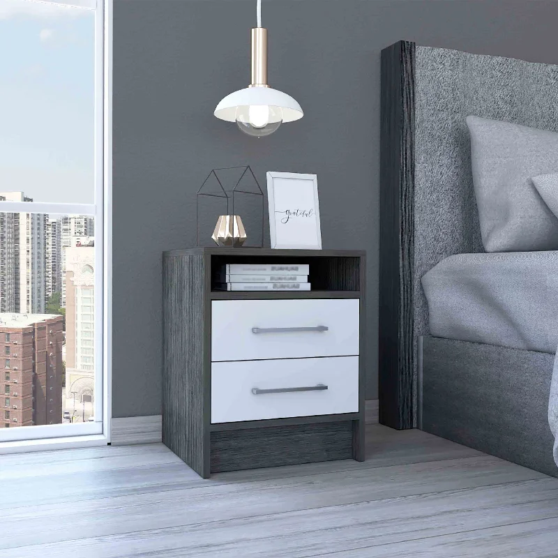 Philadelphia Nightstand, Two Drawers, Concealed Shelf Multicolor,Smoke Grey,White Mdf Engineered Wood