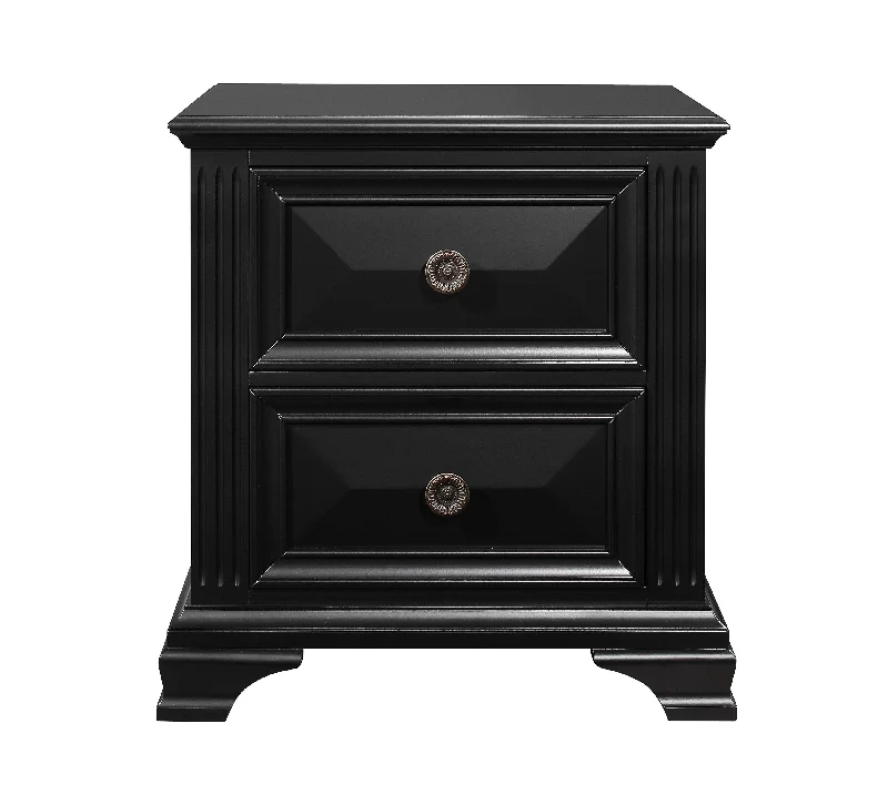 Rex Black Nightstand Black Solid Wood Mdf