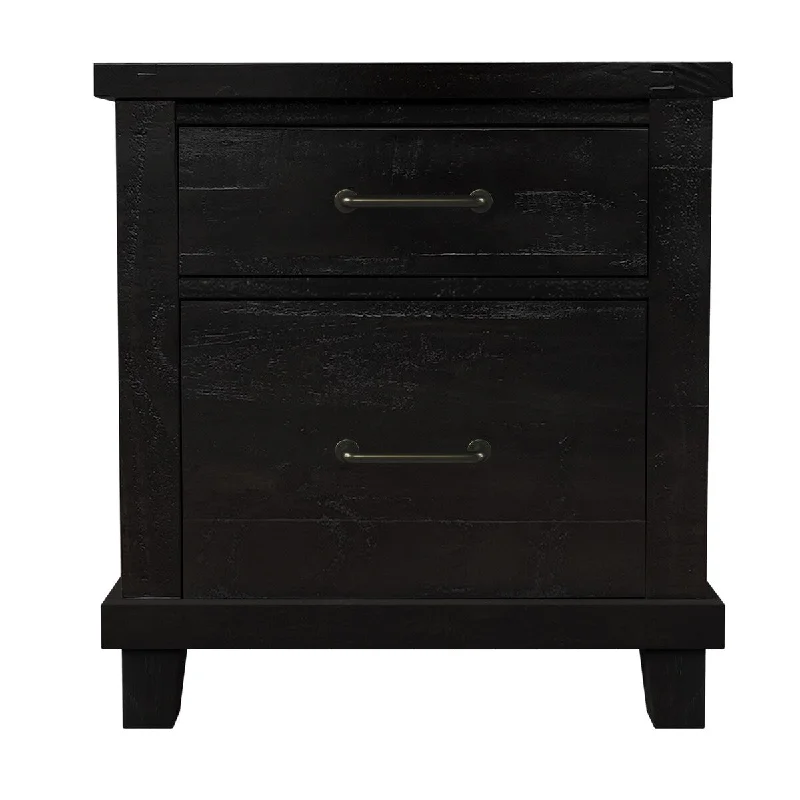 Rustic Farmhouse Style Solid Pine Wood Two-Drawer Nightstand