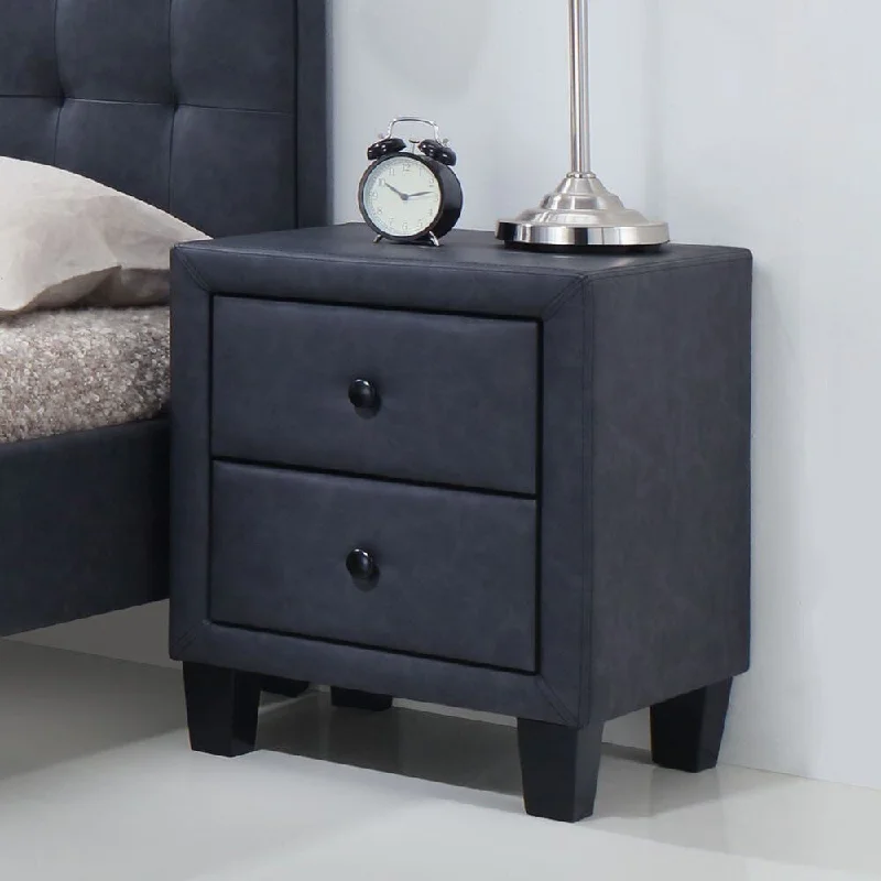 Saveria Nightstand with 2 Drawers & Wood Tapered Leg in 2-Tone Gray PU