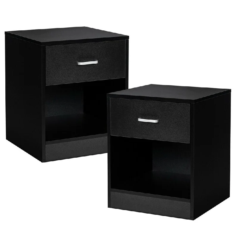 Set of 2 Storage Cabinet Nightstand End Side Table w/ Drawer Home Office Black