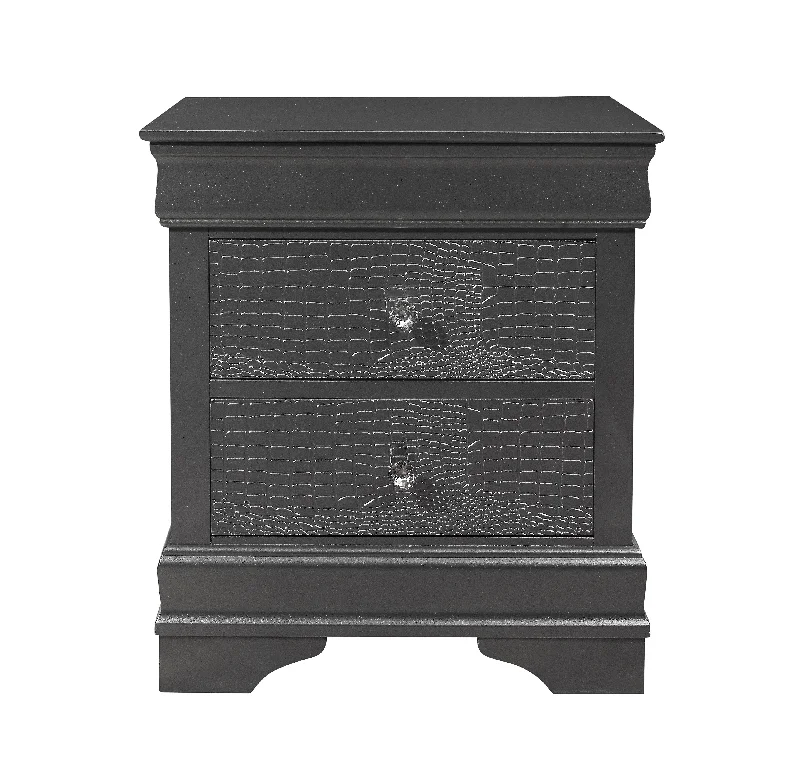 Shaker Crocodile Metallic Grey Nightstand Metallic Grey Solid Wood Mdf