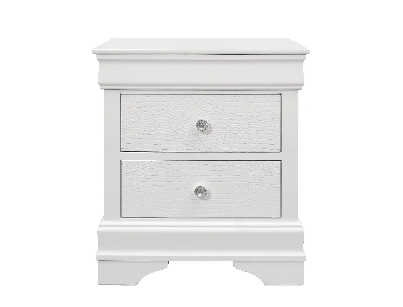 Shaker Crocodile Metallic White Nightstand White Solid Wood Mdf