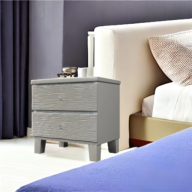 Silver Rubber Wood Nightstand Side table with 2 Drawers