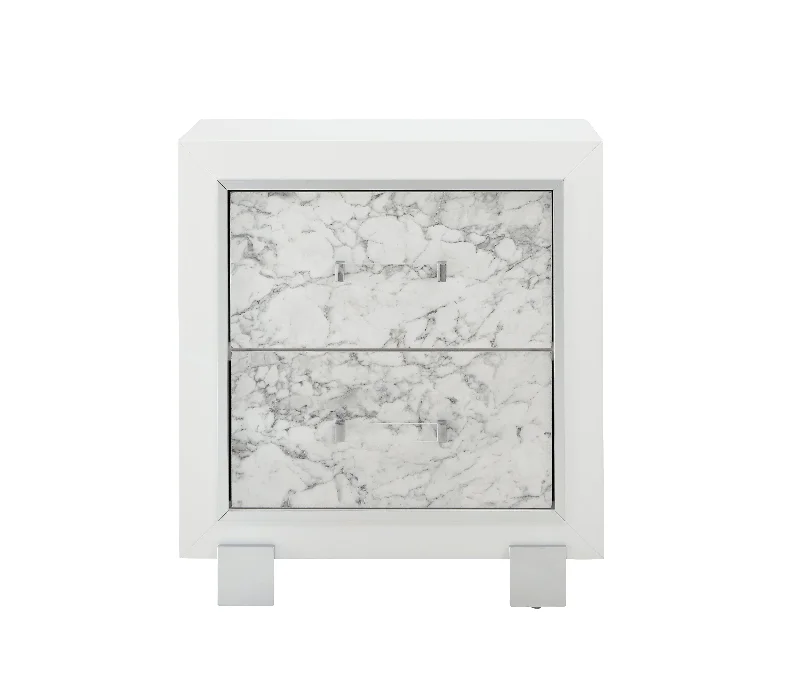 Skye Marble White Nightstand White Solid Wood Mdf