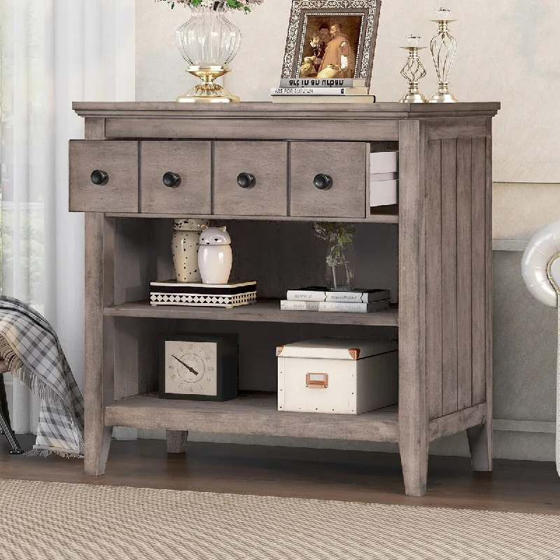 Storage Nightstand with 1 Drawer and 2 Open Shelves