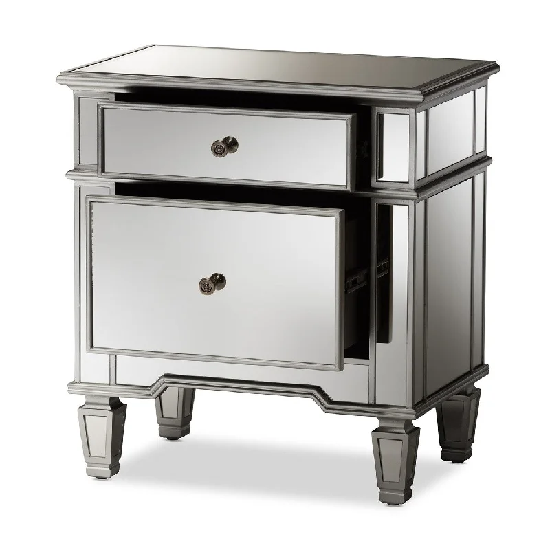 Sussie Hollywood Regency Glamour Style Mirrored 2-Drawer Nightstand