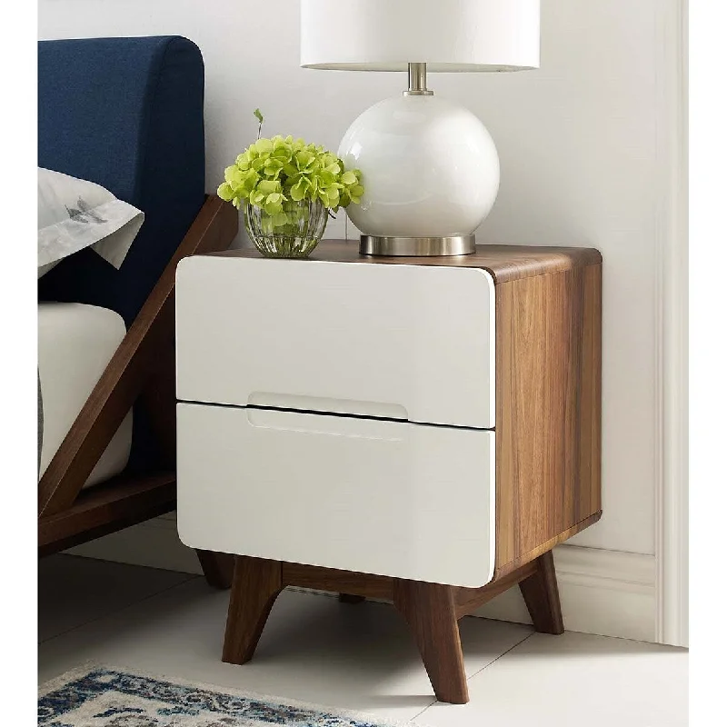 Tolmino White and Walnut 2-Drawer Wooden Nightstand