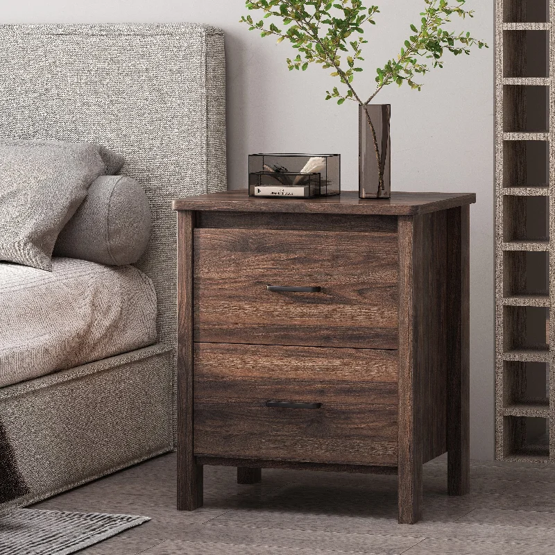 Toolless Assembly Nightstand Brown Mdf