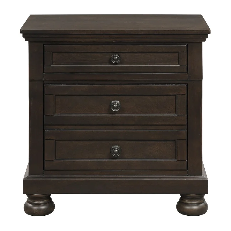 Transitional Design Nightstand Grayish Brown Finish Two Dovetail Drawers Bun Feet Wooden Furniture