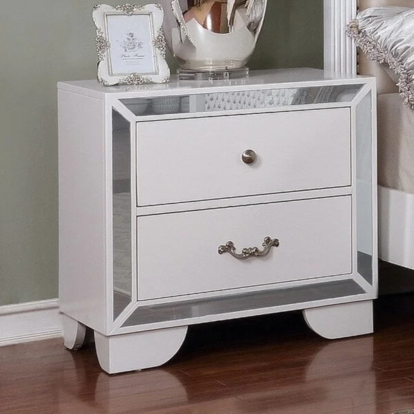 Best Quality Furniture Glam White 2-drawer Nightstand