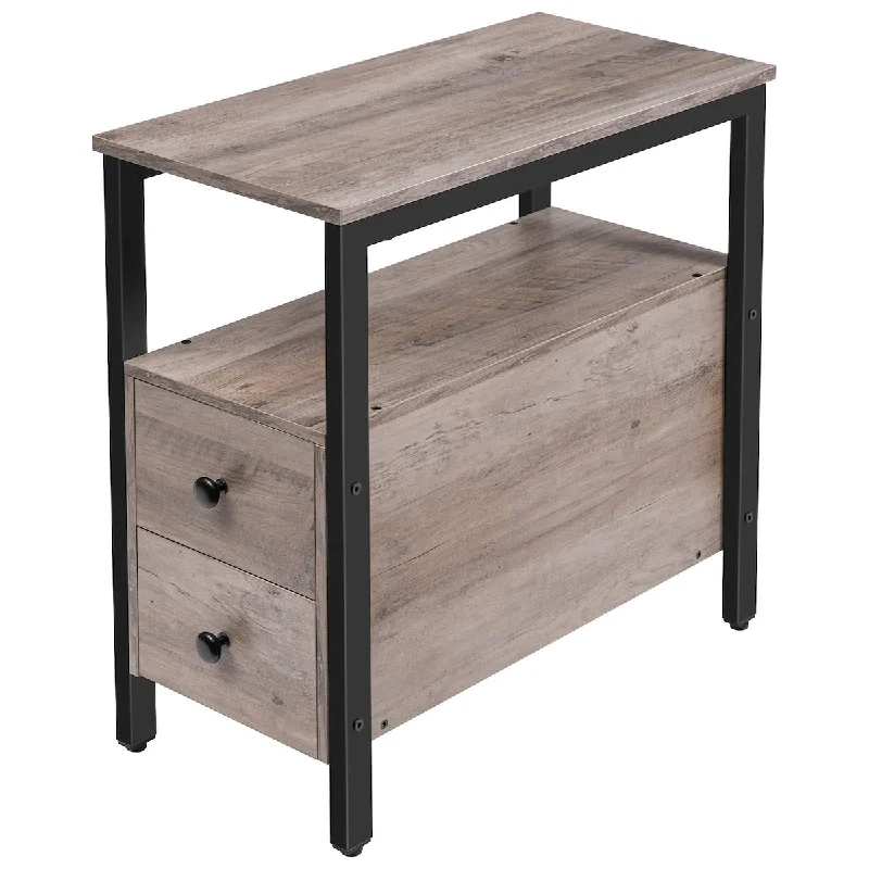 Chairside Table with Drawer and Open Storage Shelf, Narrow Nightstand for Small Spaces, Stable and Sturdy Construction