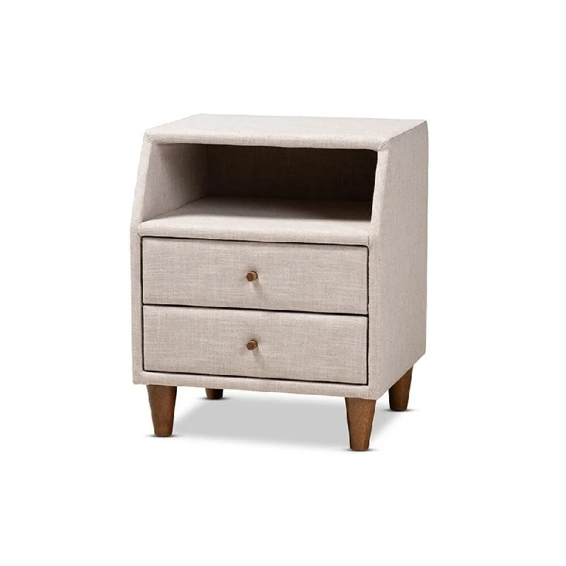 Claverie Mid-Century Modern Charcoal Fabric Upholstered 2-Drawer Wood Nightstand