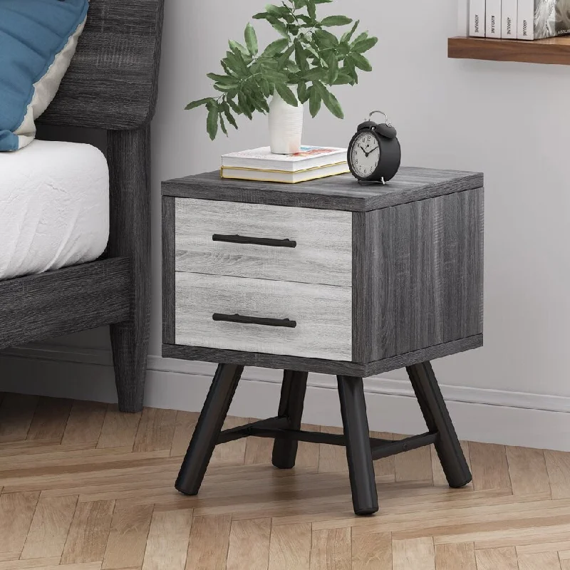 Galaxie Faux Wood Nightstand, Gray, Black