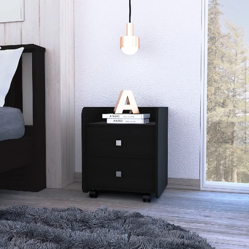 Lakewood 1-Shelf 2-Drawer Nightstand Black Wengue