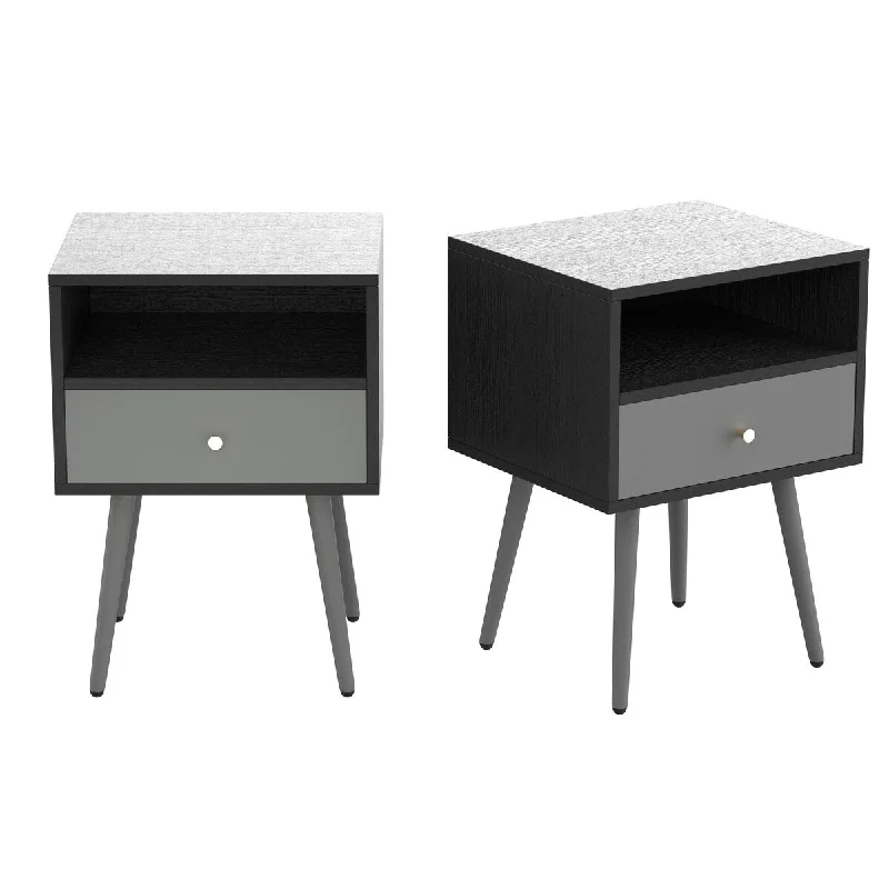 Modern Nightstand with 1 Storage Drawer，Set of 2