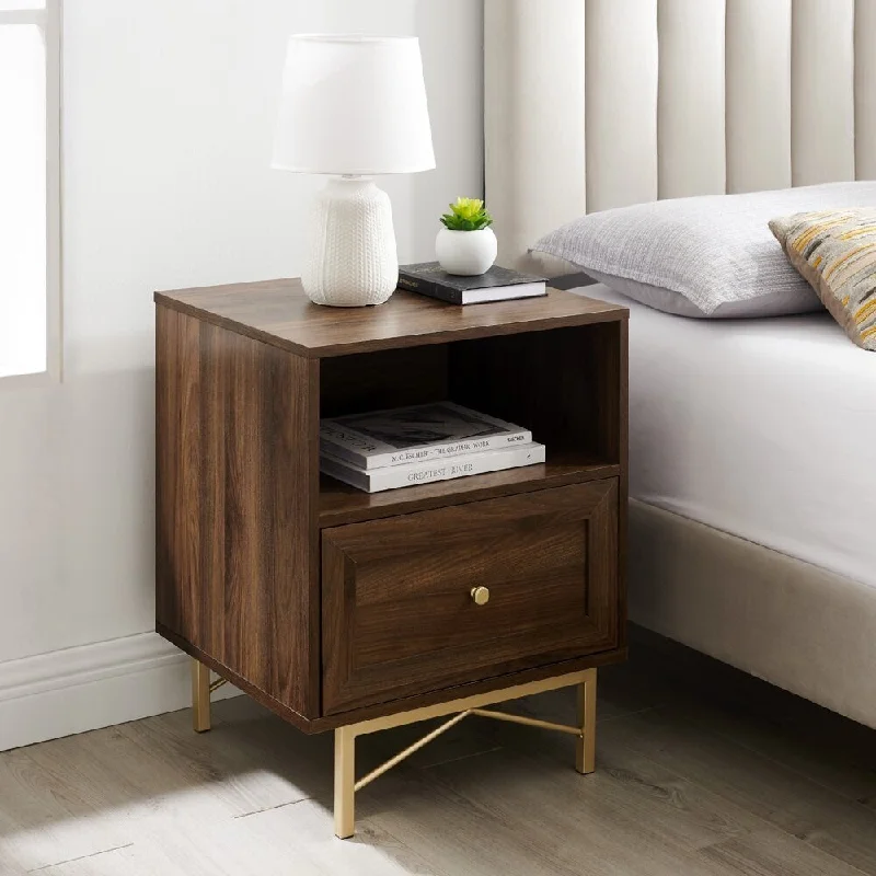 Modern Single Drawer Nightstand, Dark Walnut