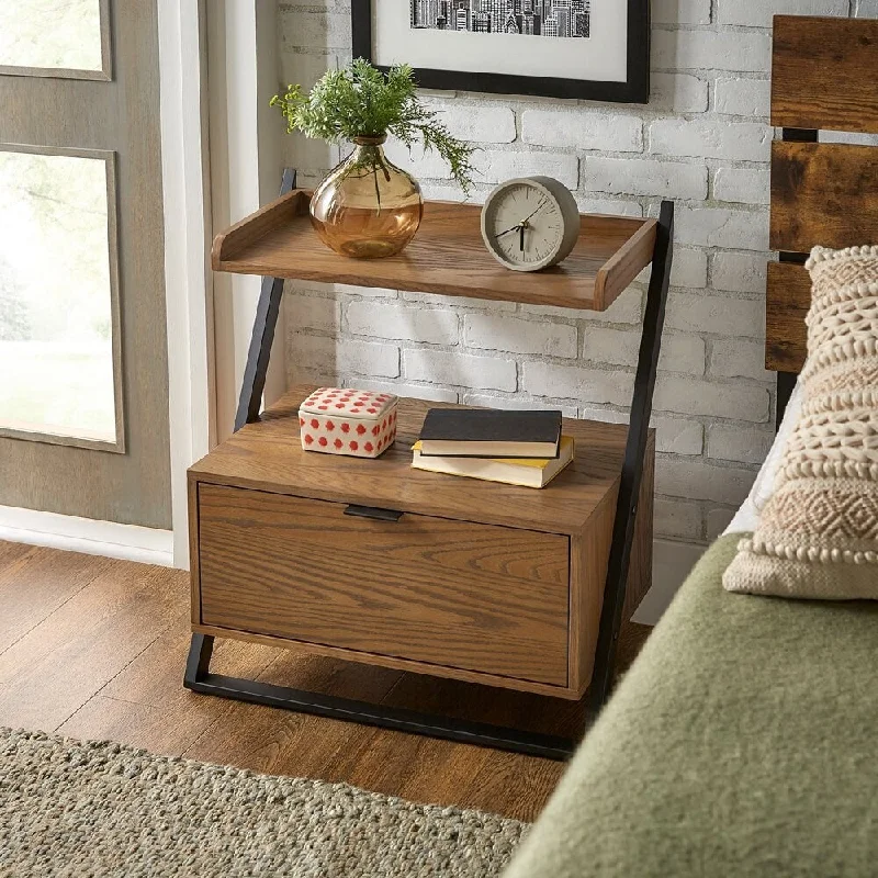 Nadian Two-Tone 1 Drawer Nightstand, Black/Oak Finish