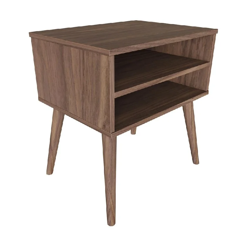 Ragusa Mid-Century Modern Open Shelf Nightstand, Walnut