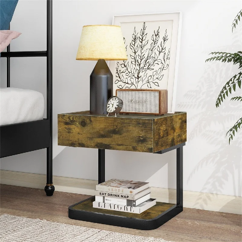 Rustic Brown Nightstand With 1 Drawer