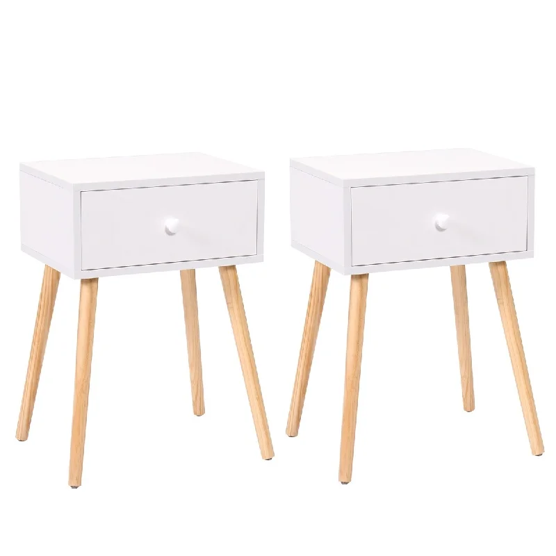 Set of 2 Modern Wooden Nightstand with Storage Drawer