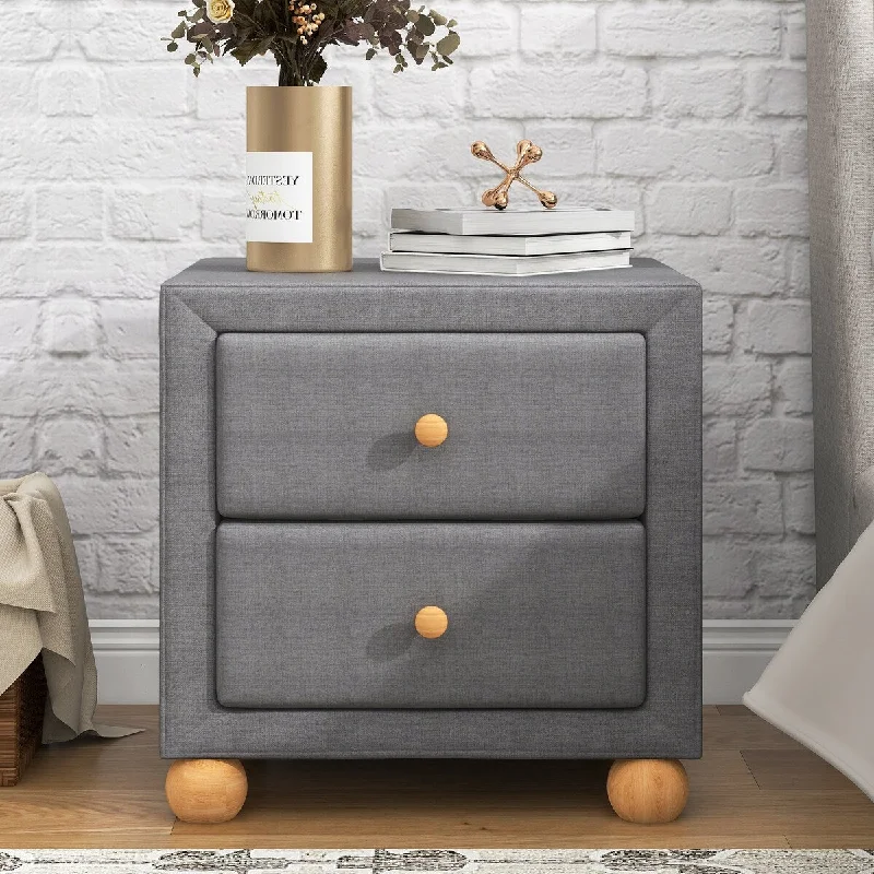 Upholstered Storage Nightstand with 2 Drawers