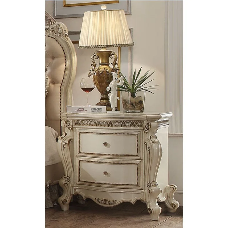 Vintage Style Nightstand with 2 Drawers (Antique Pearl)