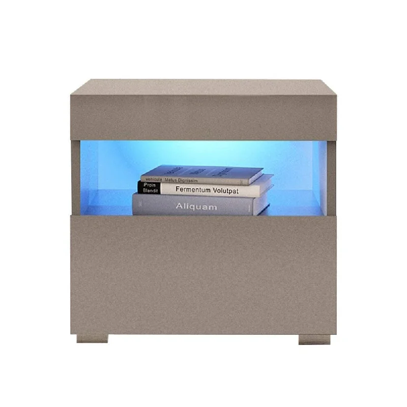 Viv Modern High Gloss Nightstand with 16 Color LED Lights and Optional Wall Mount (Gray)