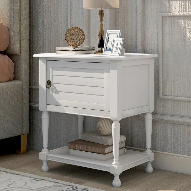 White Versatile Nightstand with 2 Built-in Shelves & an Open Storage