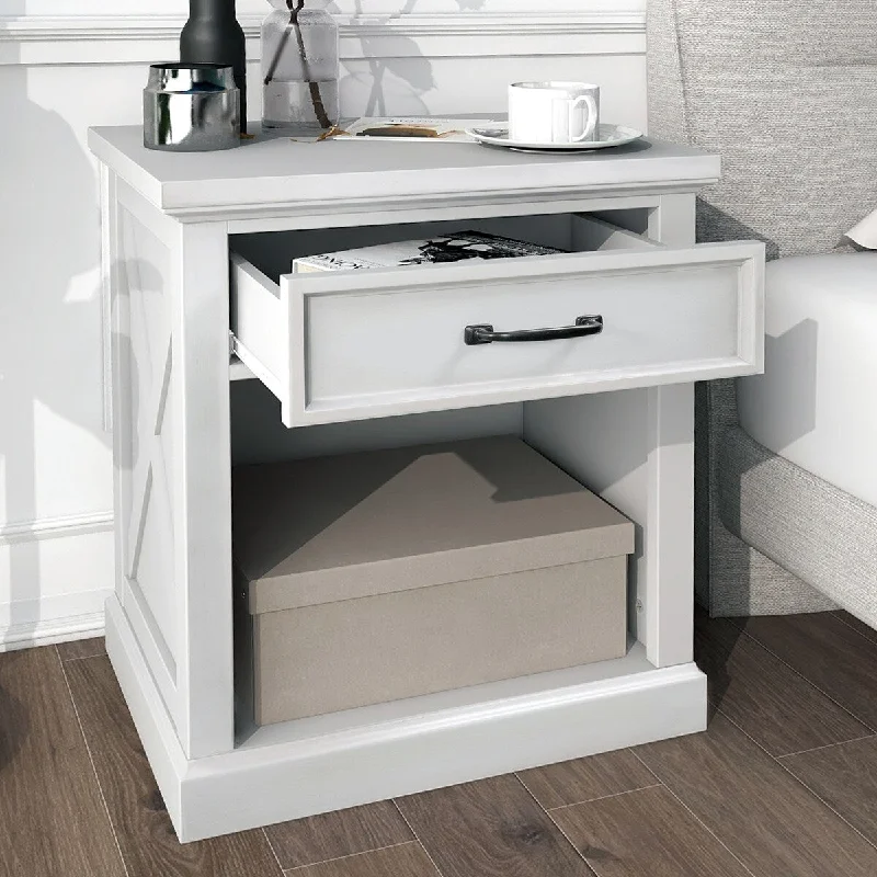 Wood Modern Nightstand with Drawer and Open Storage